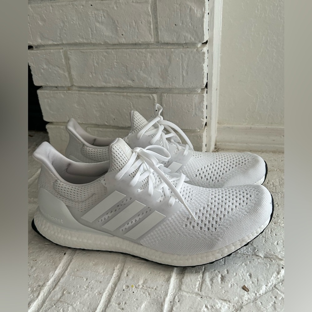 adidas White Knit Running Sneakers with Boost Midsole
